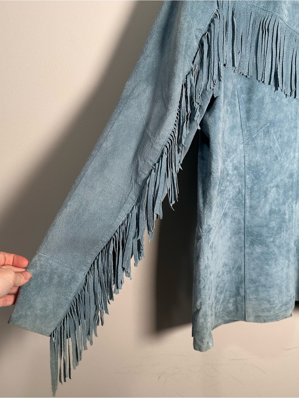 Denim&Co Light Blue Suede Fringe Jacket - Picture 7 of 7
